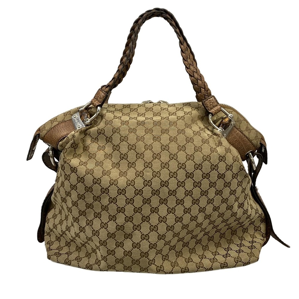 Gucci GG/Bamboo Handbag 232927 Dark Brown Beige Jacquard Leather - Picture 3 of 15